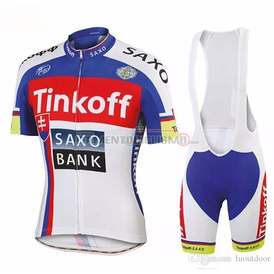 Abbigliamento Ciclismo Tinkoff Saxo Bank Manica Corta 2018 Rosso Blu